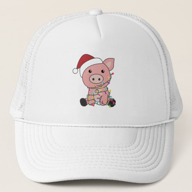 Pig Christmas Snow Winter Animals Pigs Trucker Hat (Front)