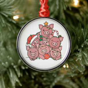 Pig Christmas Tree Funny Animal Christmas Ceramic  Metal Ornament