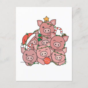Pig Christmas Tree Funny Animal Christmas Holiday Postcard