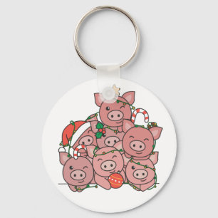 Pig Christmas Tree Funny Animal Christmas Keychain
