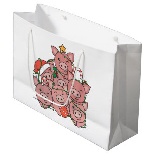 Pig Christmas Tree Funny Animal Christmas Large Gi Gift Bag