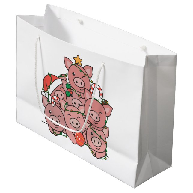 Pig Christmas Tree Funny Animal Christmas Large Gi Gift Bag (Front Angled)