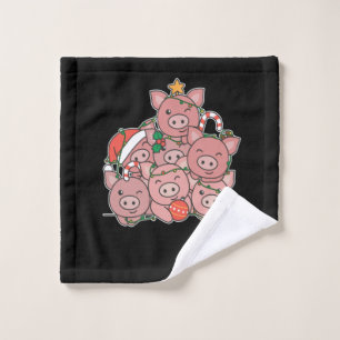 Pig Christmas Tree Funny Animal Christmas Wash Cloth
