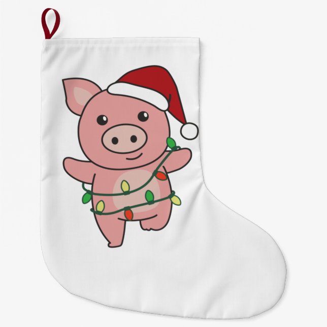 Pig Christmas Winter Animals Pigs Large Christmas Stocking (Front)