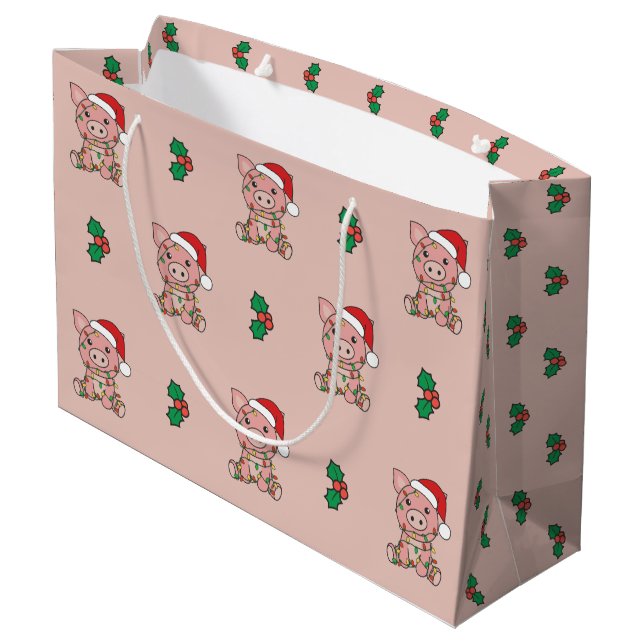 Pig Christmas Winter Animals Pigs Large Gift Bag (Back Angled)