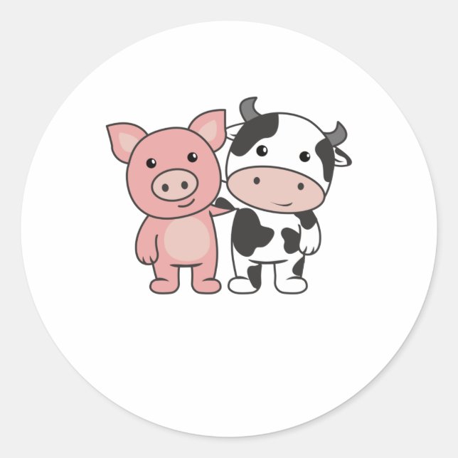 Pig Cow Piggy Cute Farm Animals Classic Round Sticker (Front)