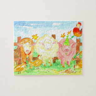 Pig Cow Sheep Rooster Dog Barnyard Farm Animals Jigsaw Puzzle