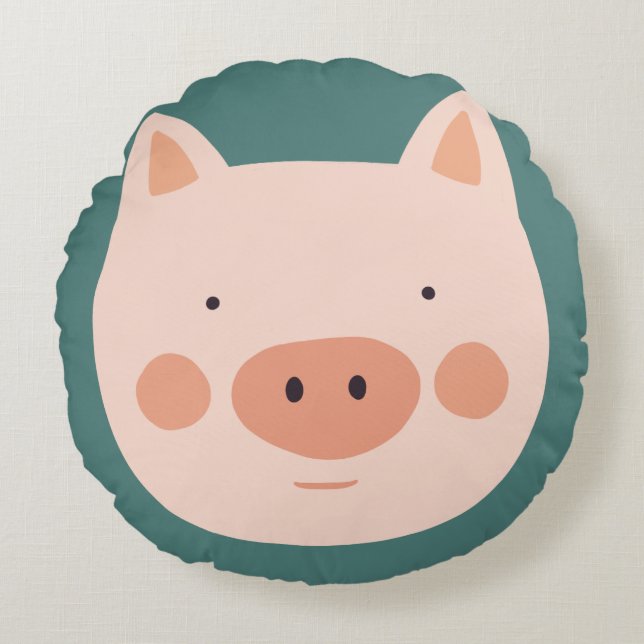 Pig Cute Green nursery Baby Room  Round Pillow (Front)
