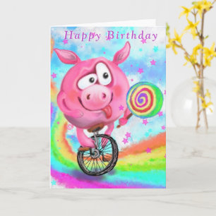 Pig Cyclist with Lollipop Funny Birthday Card