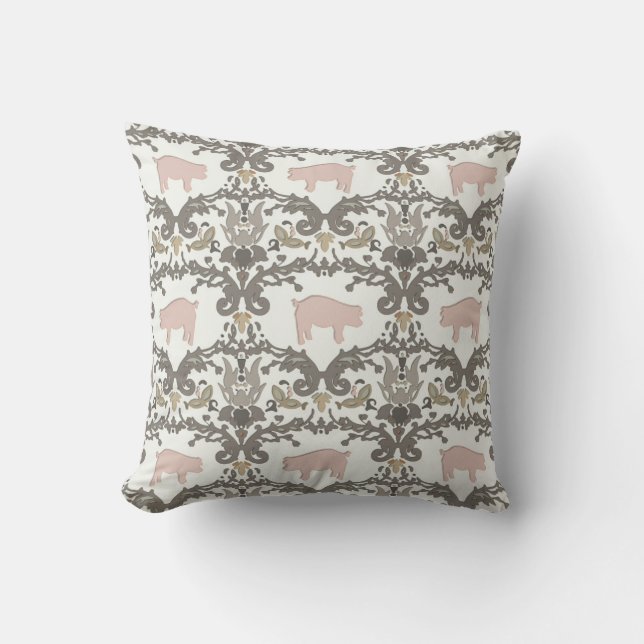 pig damask throw pillow (Front)