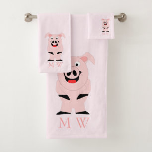 Pig Design Monogrammed Bath Towel Set