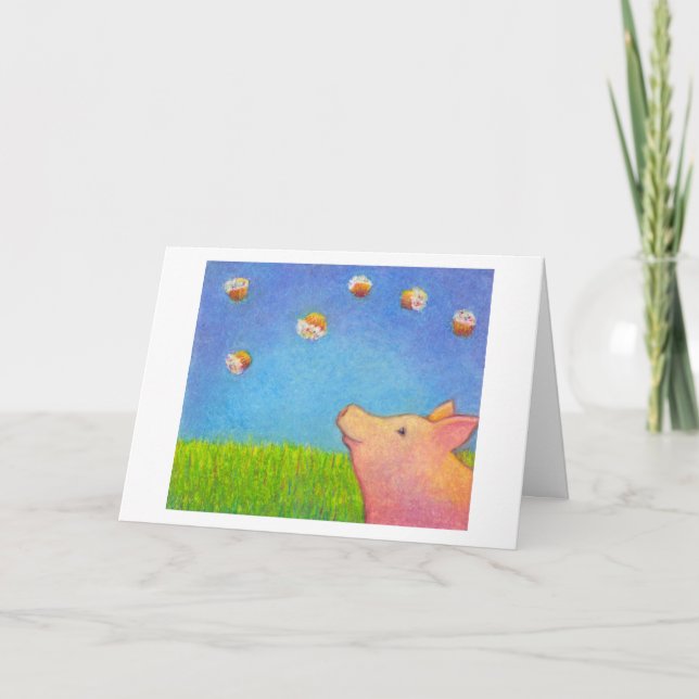 Pig dreams of cupcakes adorable crayon art card (Front)