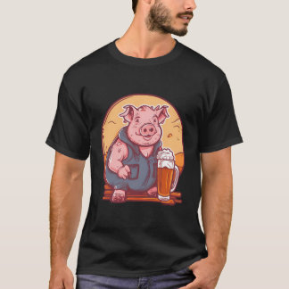 Pig Drinks Beer Design Pig Farmer T-Shirt