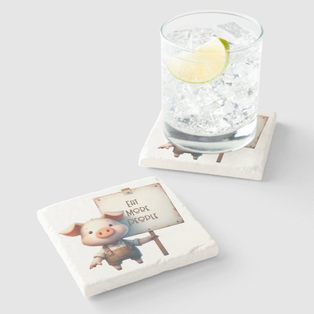 Pig - Eat More People Stone Coaster (Side)