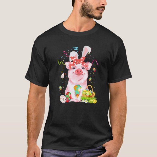 Pig Egg Hunting Basket Easter Bunny Spring Easter  T-Shirt (Front)