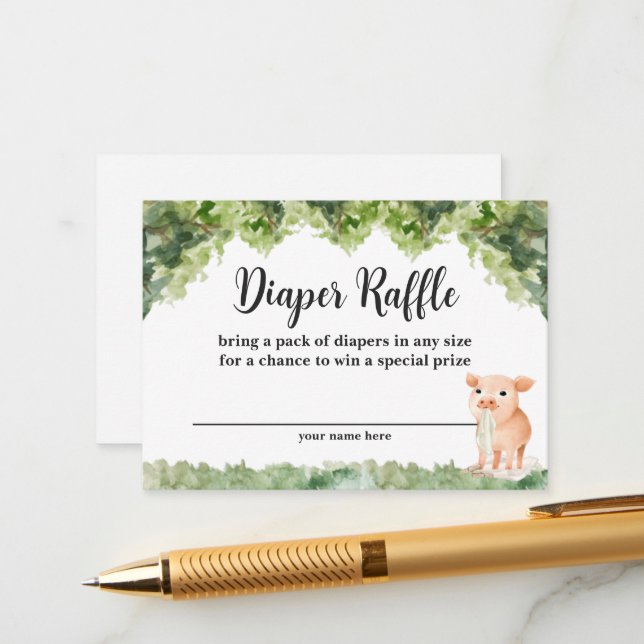 Pig Farm Animal Diaper Raffle Enclosure Card (Front/Back In Situ)
