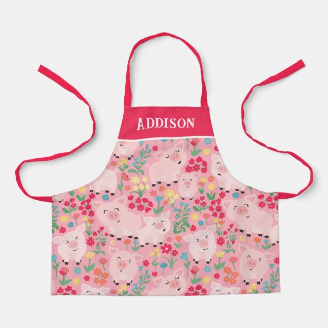 Pig Farm Animal Floral Rustic Personalized Apron (Front)