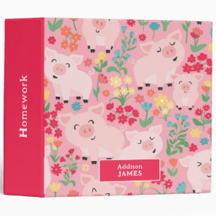 Pig Farm Animal Floral Rustic Personalized Binder