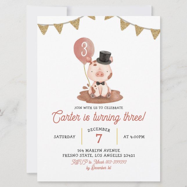 Pig Farm Boy Invitation Anniversaire (Devant)