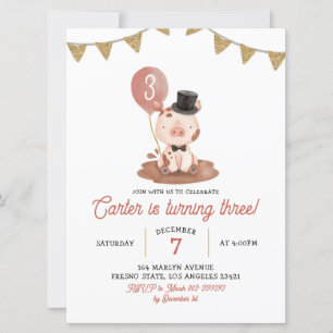 Pig Farm Boy Invitation Anniversaire