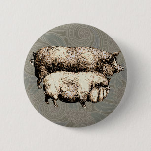 Pig Farm Country Antique Illustration Art 2 Inch Round Button