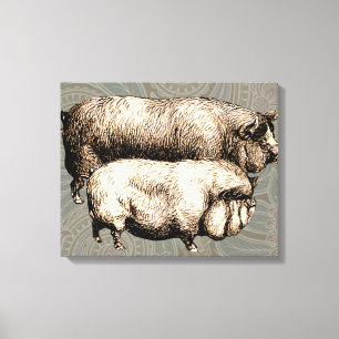 Pig Farm Country Antique Illustration Art Canvas Print