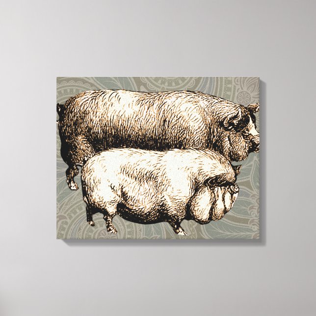 Pig Farm Country Antique Illustration Art Canvas Print (Front)