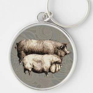 Pig Farm Country Antique Illustration Art Keychain