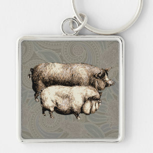 Pig Farm Country Antique Illustration Art Keychain