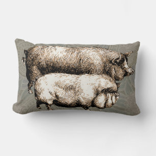 Pig Farm Country Antique Illustration Art Lumbar Pillow
