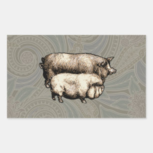 Pig Farm Country Antique Illustration Art Sticker