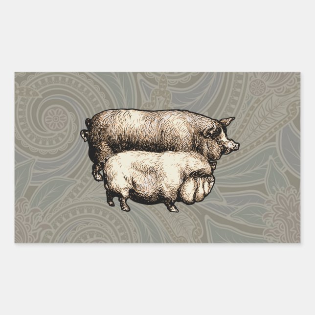 Pig Farm Country Antique Illustration Art Sticker (Front)