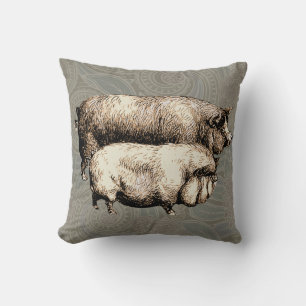 Pig Farm Country Antique Illustration Art Throw Pillow
