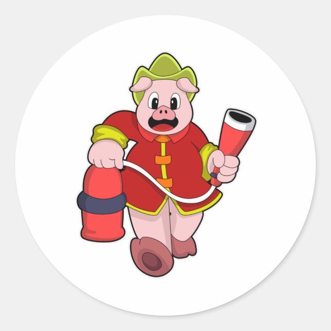 Pig Firefighter Fire extinguisher Classic Round Sticker (Front)