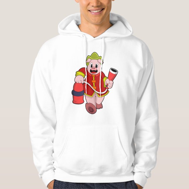 Pig Firefighter Fire extinguisher Hoodie (Front)