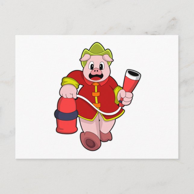 Pig Firefighter Fire extinguisher Postcard (Front)