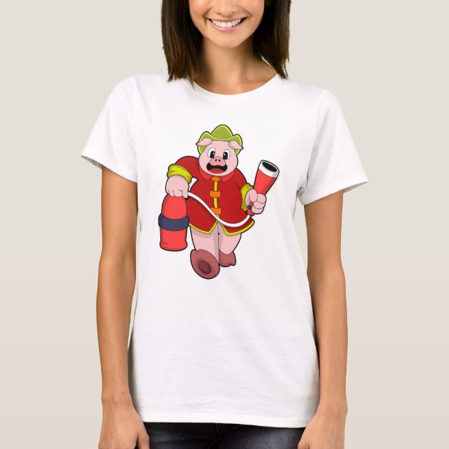 Pig Firefighter Fire extinguisher T-Shirt (Front)