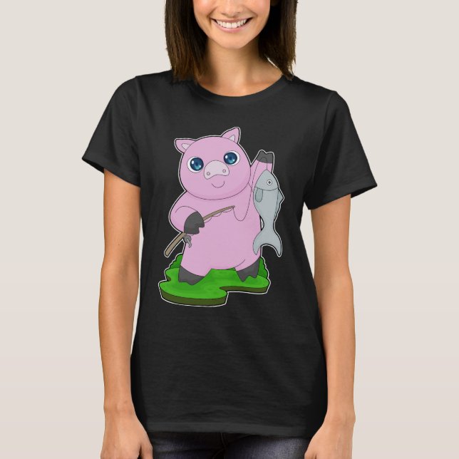 Pig Fisher Fishing rod Fishing T-Shirt (Front)
