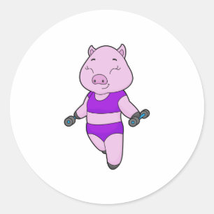 Pig Fitness Dumbbell Classic Round Sticker