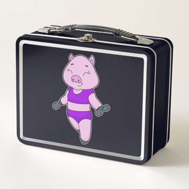 Pig Fitness Dumbbell Metal Lunch Box (Front)