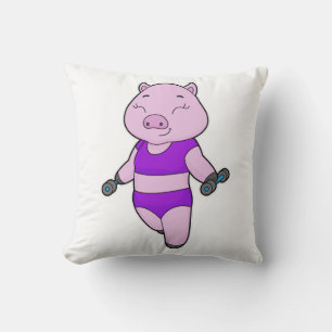 Pig Fitness Dumbbell Throw Pillow