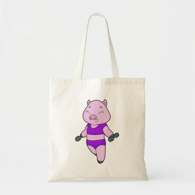 Pig Fitness Dumbbell Tote Bag (Front)