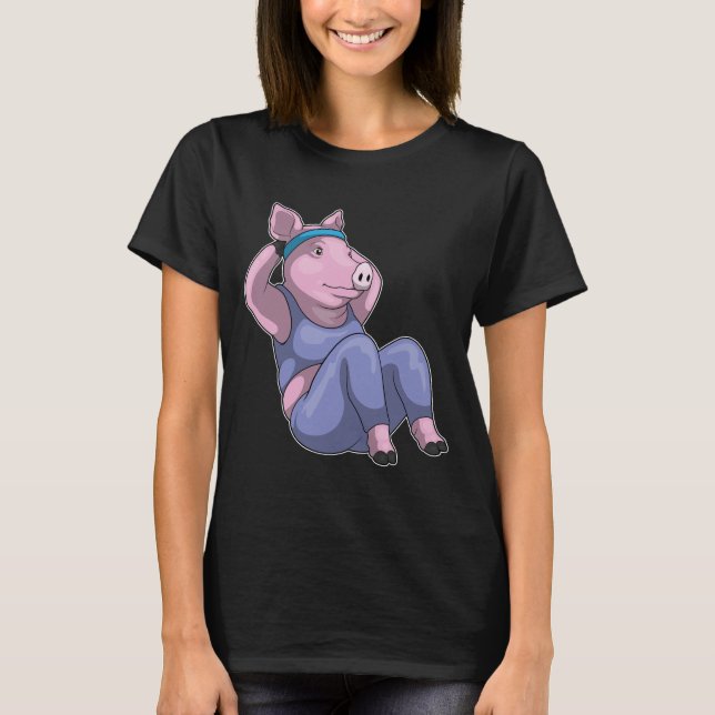 Pig Fitness Sit ups Sports T-Shirt (Front)