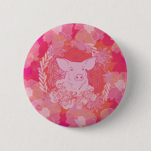 pig,flower of life, blue, mandala,zen,chakra,patt 2 inch round button
