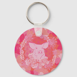 pig,flower of life, blue, mandala,zen,chakra,patt keychain