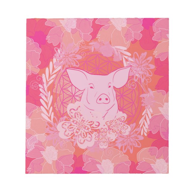 pig,flower of life, blue, mandala,zen,chakra,patt notepad (Front)