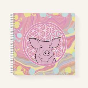 pig,flower of life, rose, mandala,zen,chakra, notebook