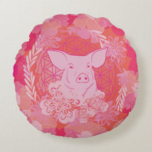 PiG Flower of life Round Pillow