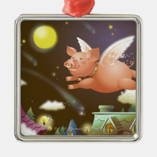 Pig flying in the sky metal ornament