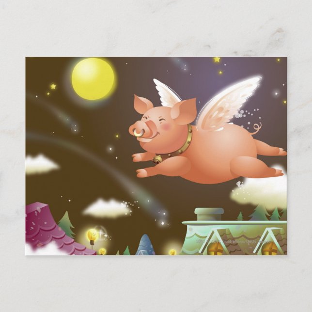 Pig flying in the sky postcard (Front)